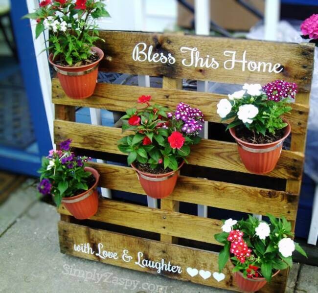Rustic Wooden "Bless" Garden Holder